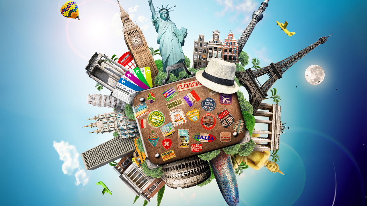 Emergency Travel with a pending Green Card Application | Scott Legal, P.C. Worldwide travel displayed as landmarks for many countries and cities