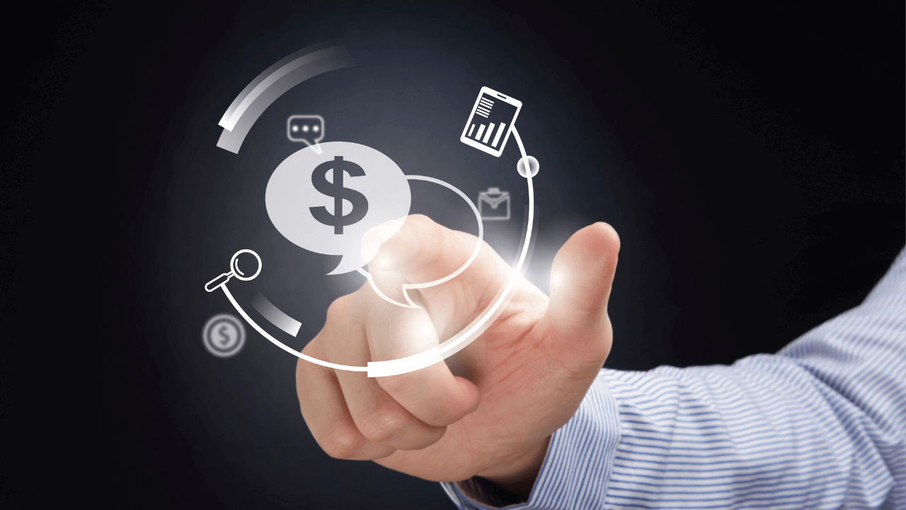 A man clicking on a a financial icon with $ | Scott Legal, P.C. A man clicking on a a financial icon with $