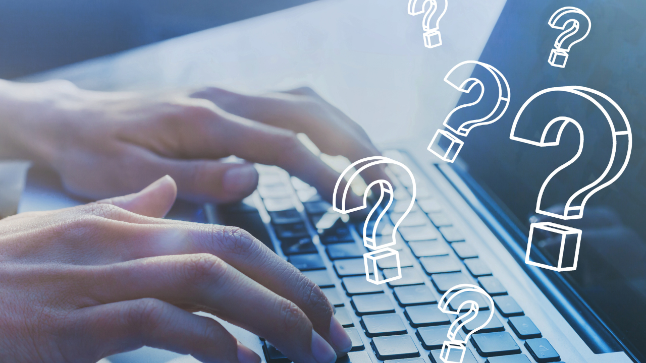A man woeking on his laptop with questions marks appearing above the keyboard | Scott Legal, P.C. A man woeking on his laptop with questions marks appearing above the keyboard